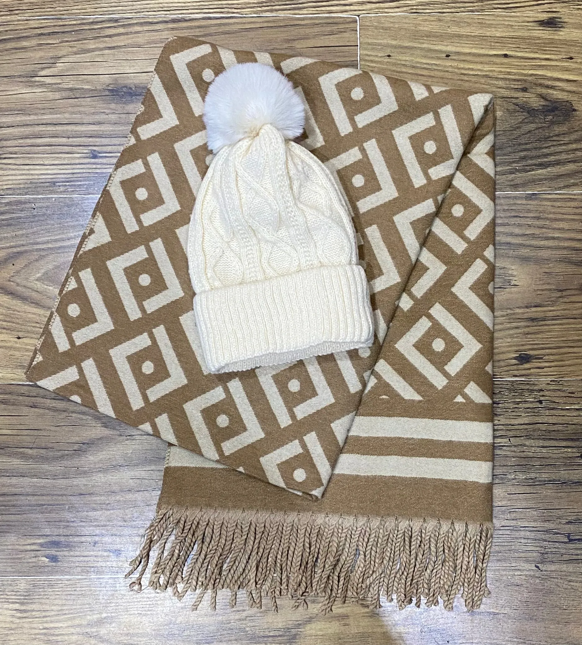 Designer Inspired Black And Camel Scarf