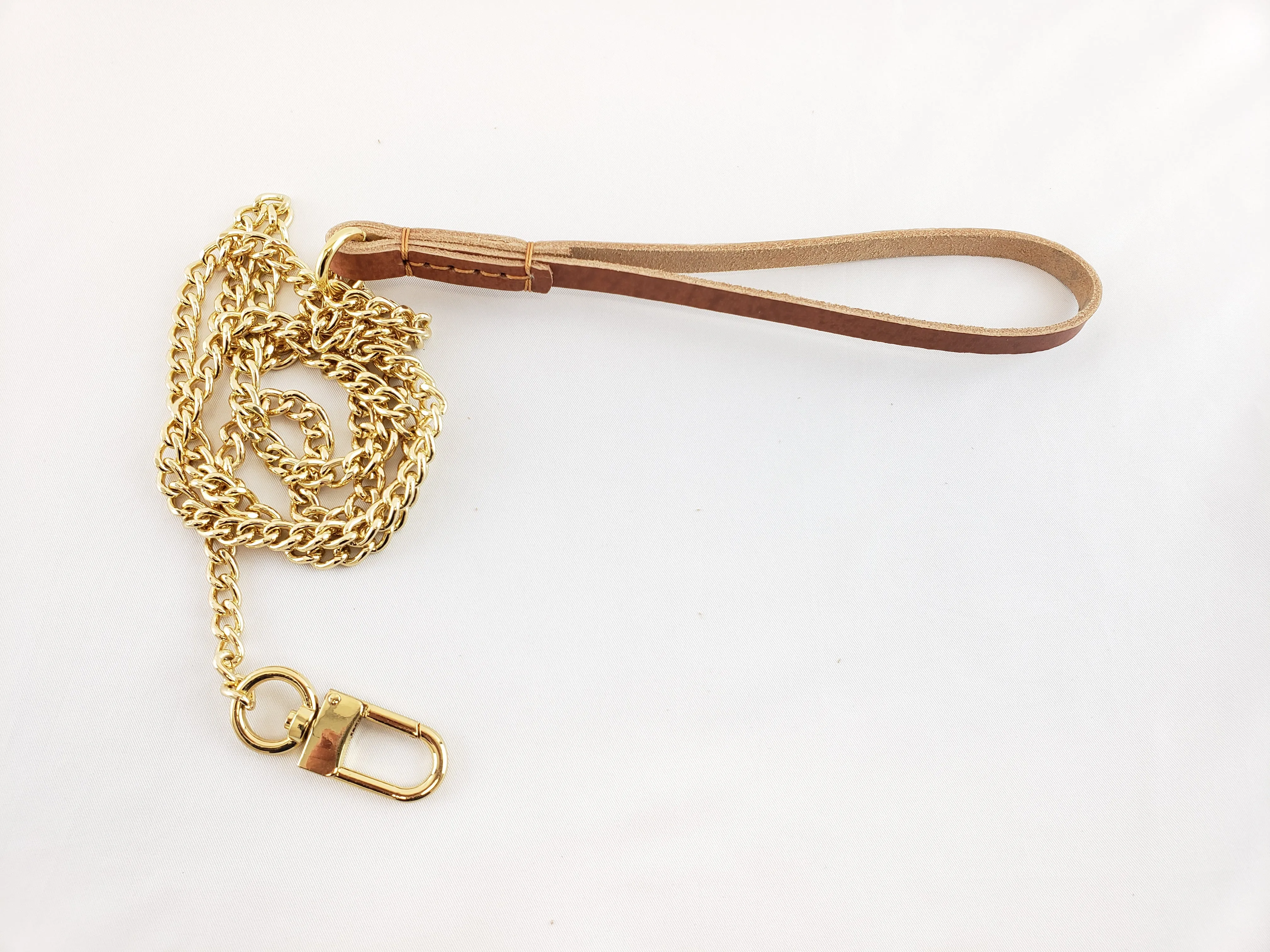 Dog Leash Leather Handle and Chrome Chain - Small