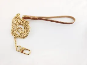 Dog Leash Leather Handle and Chrome Chain - Small