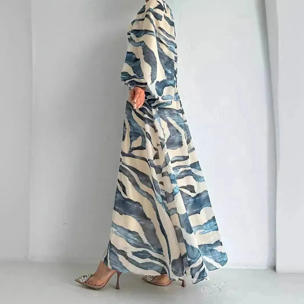 Elegant Printed Mum Long Maxi Dress