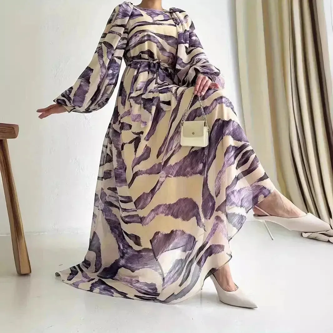 Elegant Printed Mum Long Maxi Dress