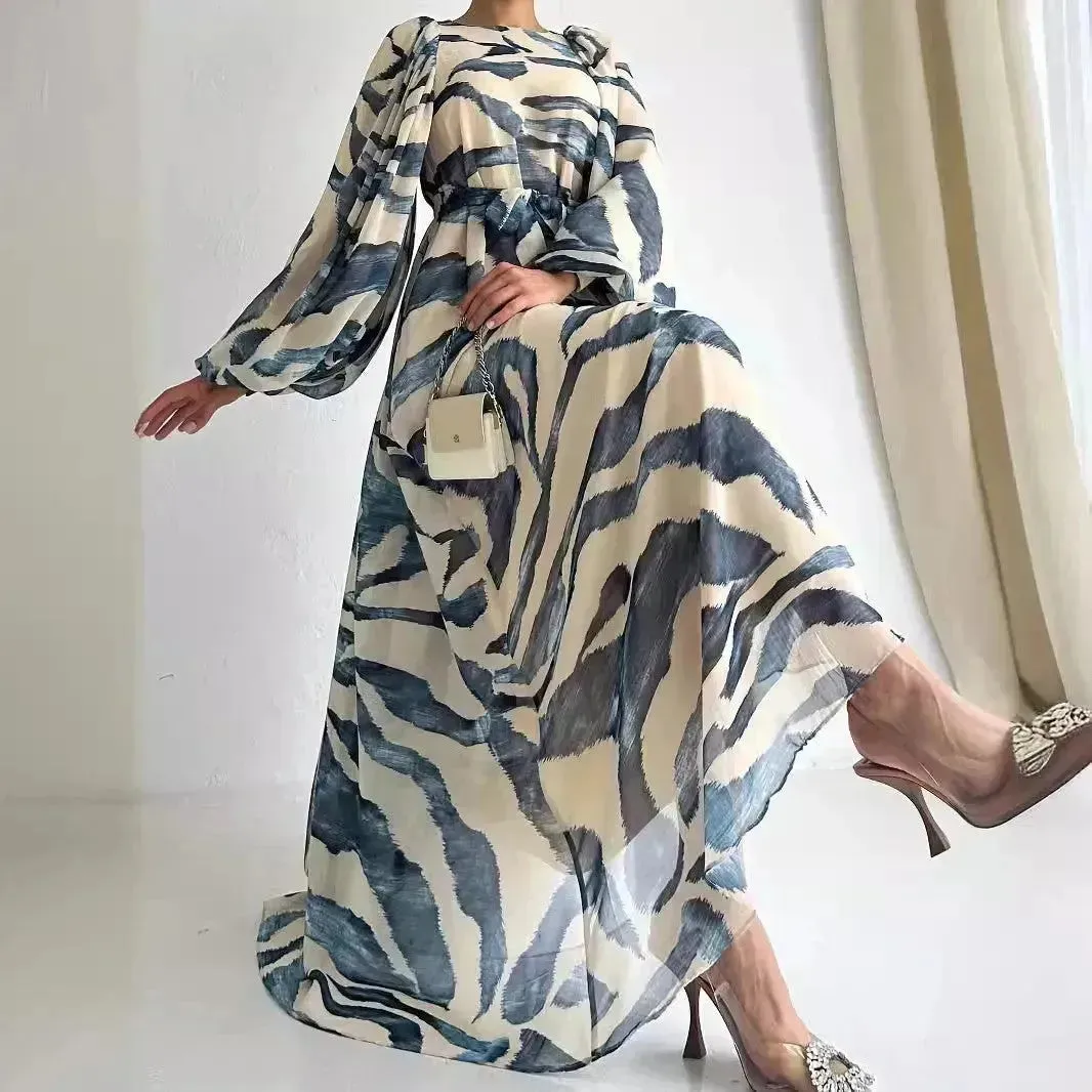 Elegant Printed Mum Long Maxi Dress