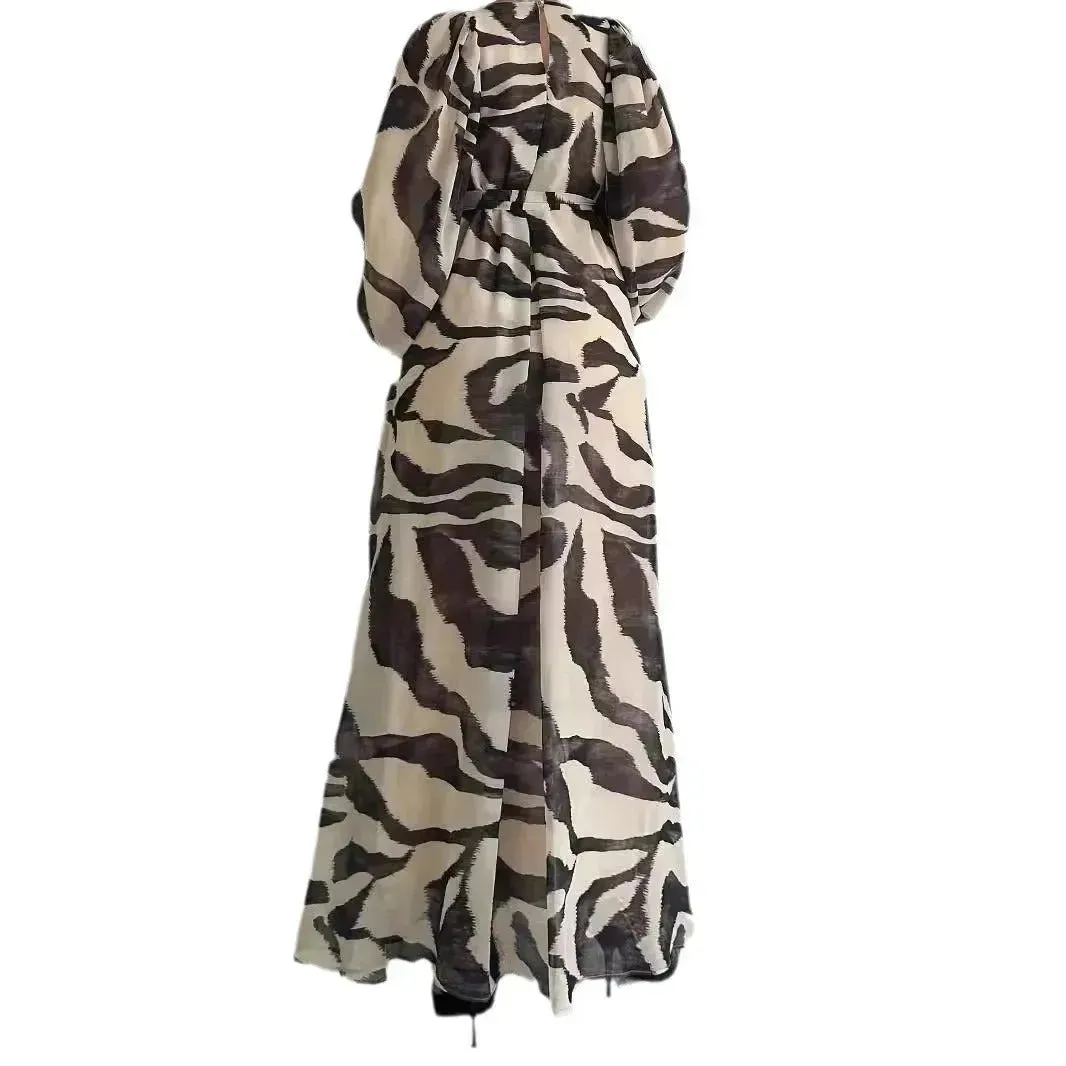 Elegant Printed Mum Long Maxi Dress