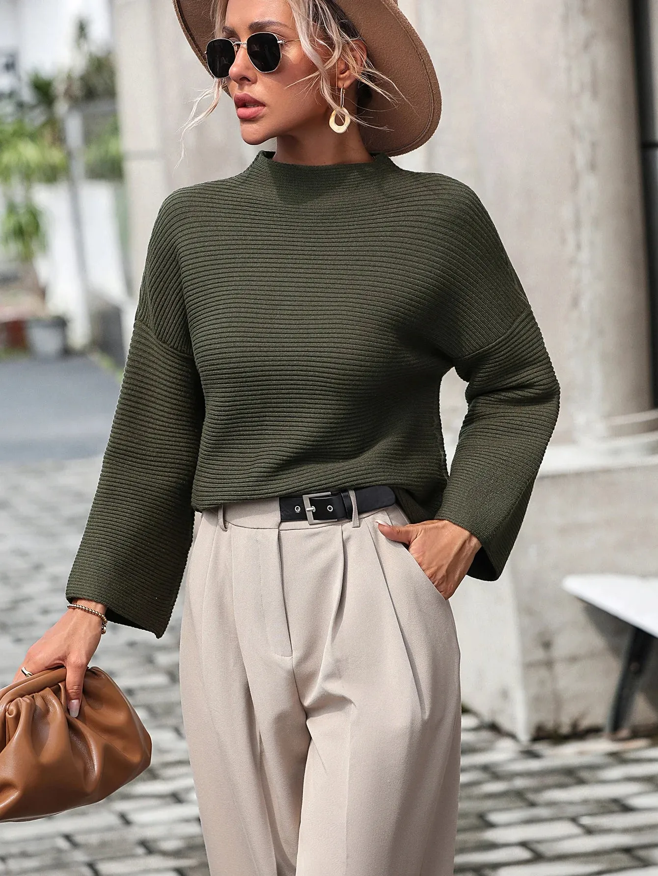 Fairyshely 2025 Winter Casual Grün Gestrickte Pullover Frauen Oansatz Langarm Pullover Dame Herbst Trend Solide Lose Warme Jumper