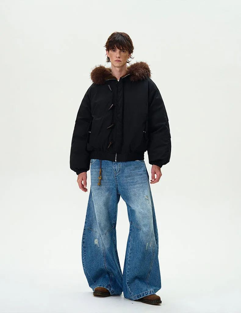 Faux Fur Collar Puffer Jacket with Toggle Closure