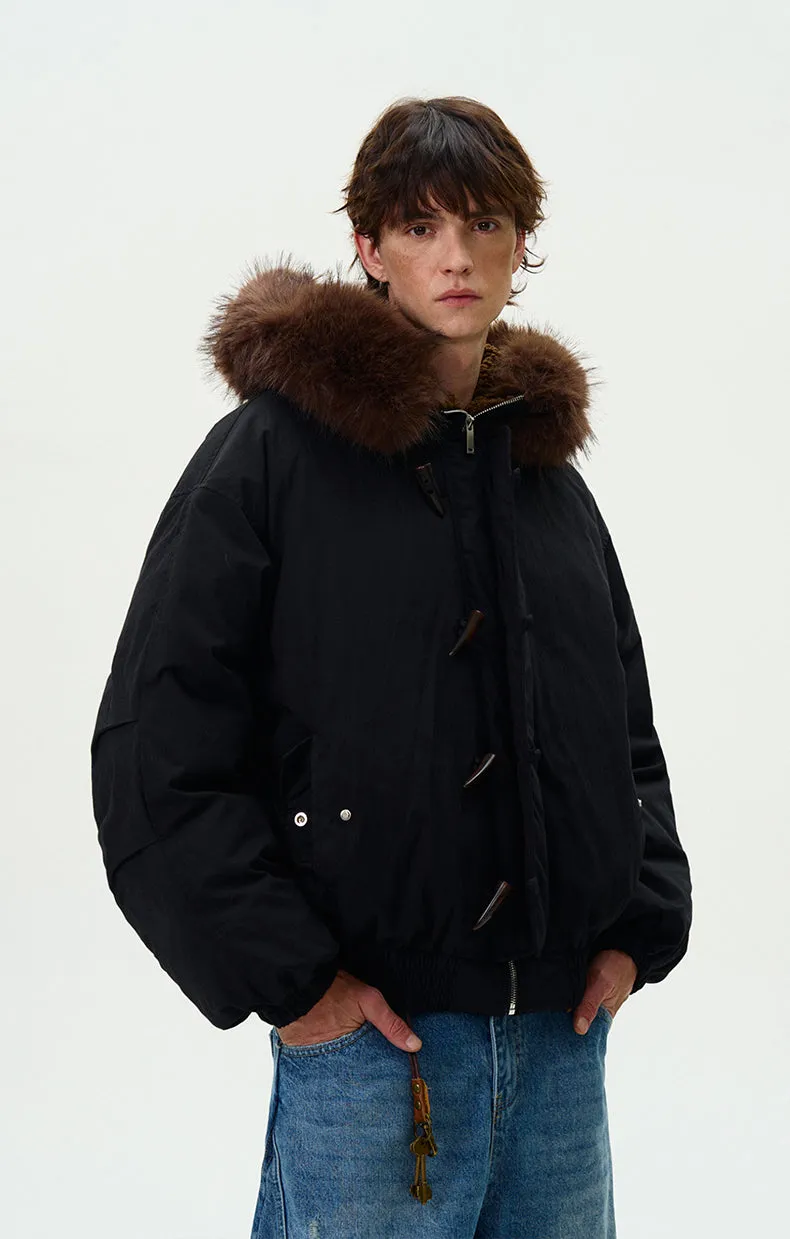 Faux Fur Collar Puffer Jacket with Toggle Closure