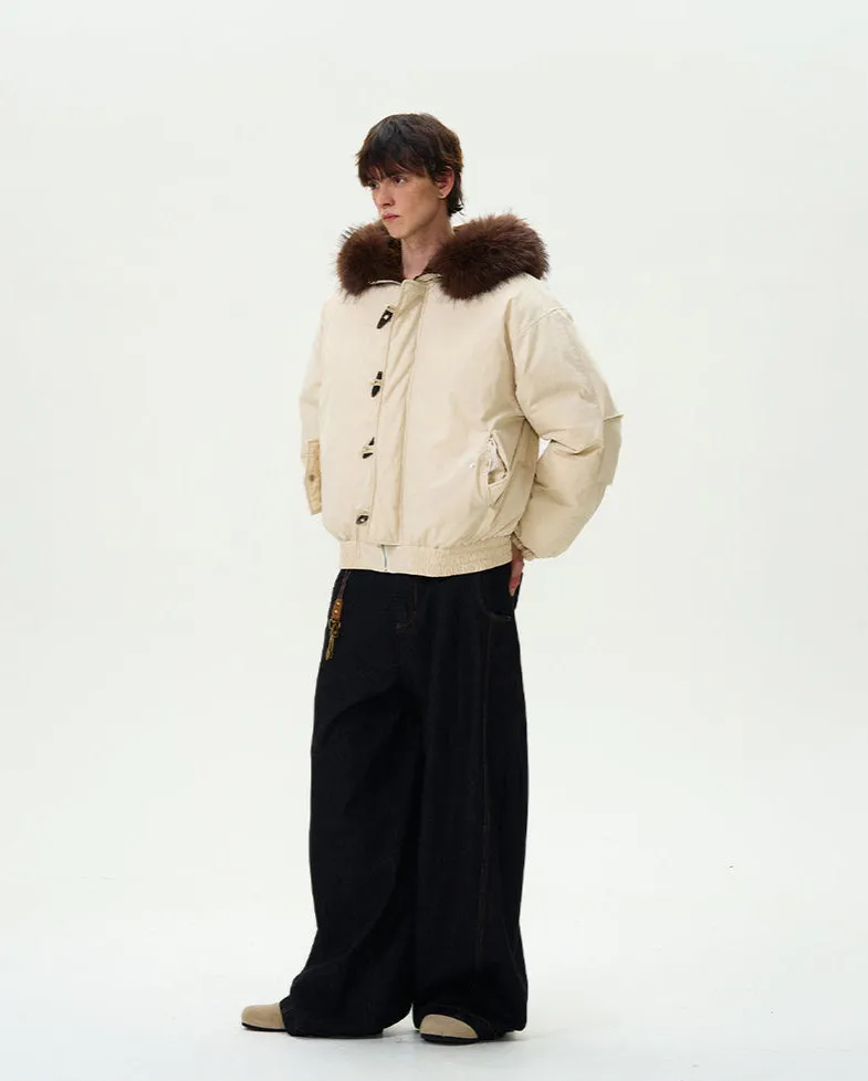 Faux Fur Collar Puffer Jacket with Toggle Closure