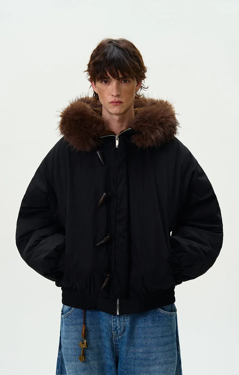 Faux Fur Collar Puffer Jacket with Toggle Closure
