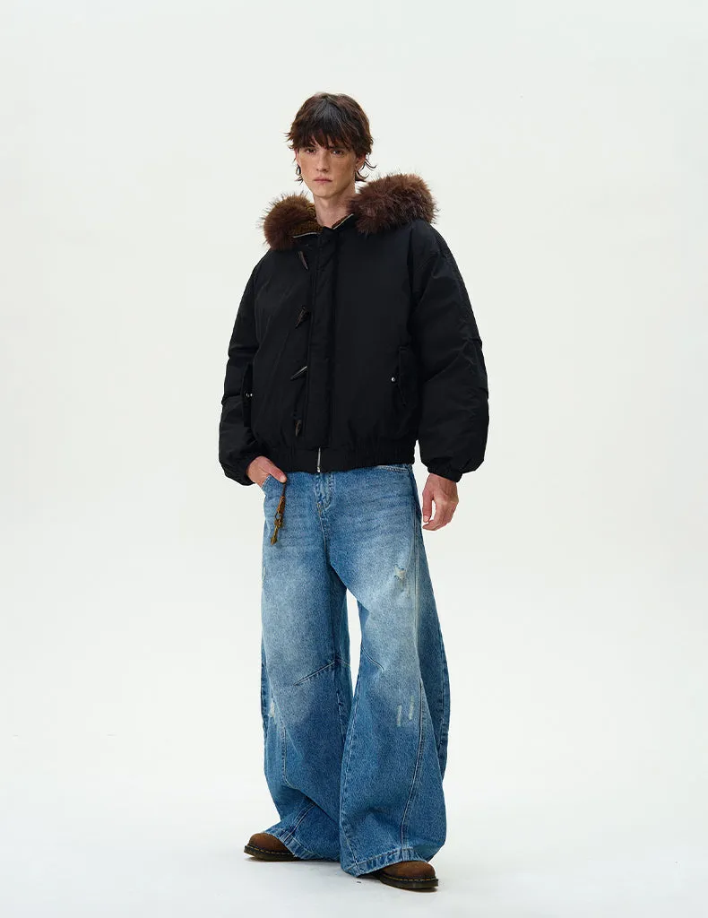 Faux Fur Collar Puffer Jacket with Toggle Closure