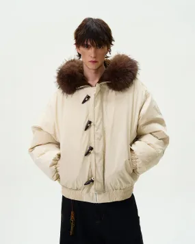 Faux Fur Collar Puffer Jacket with Toggle Closure