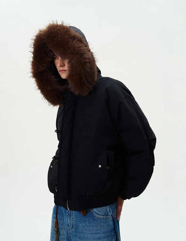 Faux Fur Collar Puffer Jacket with Toggle Closure