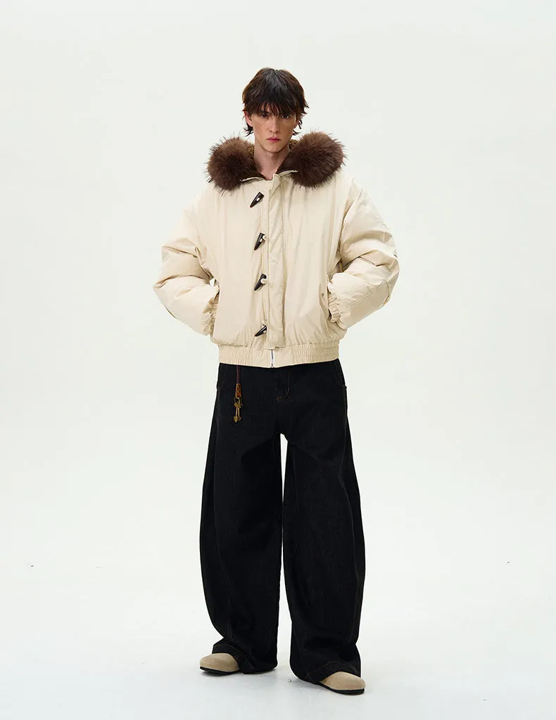 Faux Fur Collar Puffer Jacket with Toggle Closure
