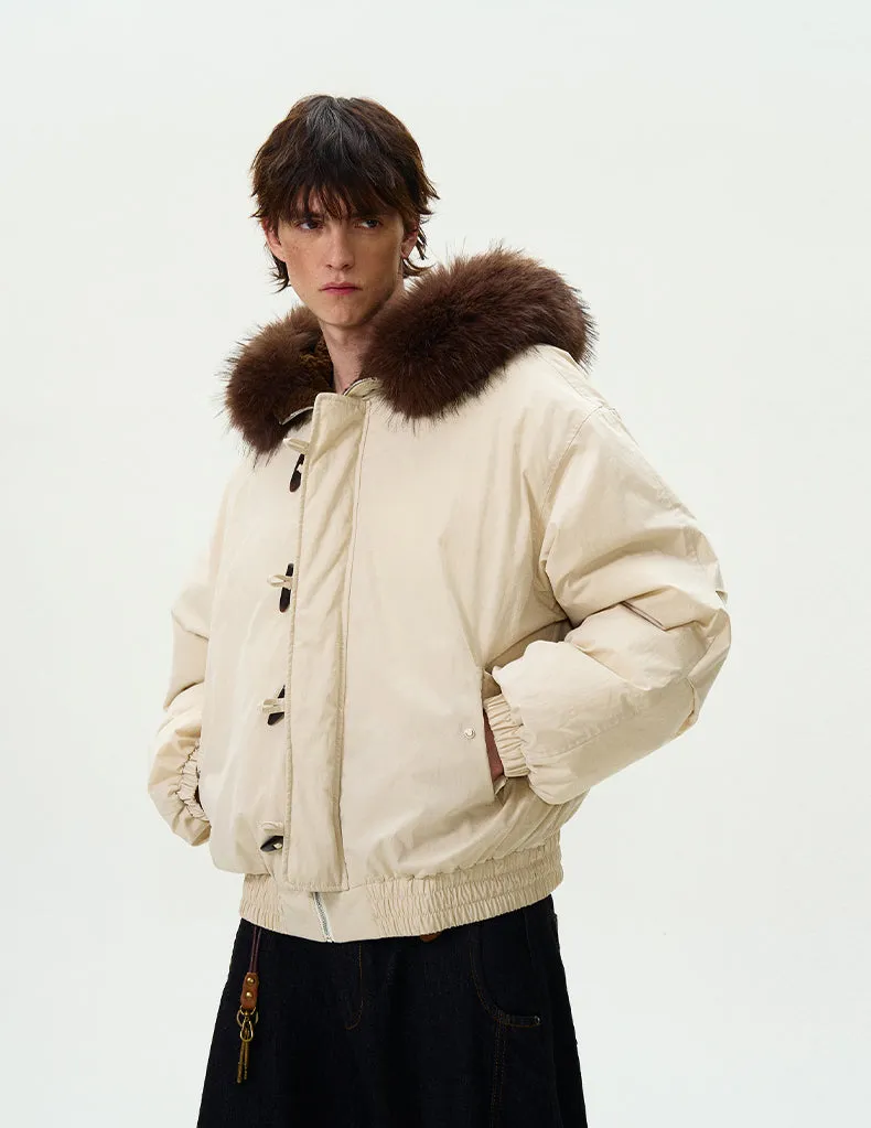 Faux Fur Collar Puffer Jacket with Toggle Closure