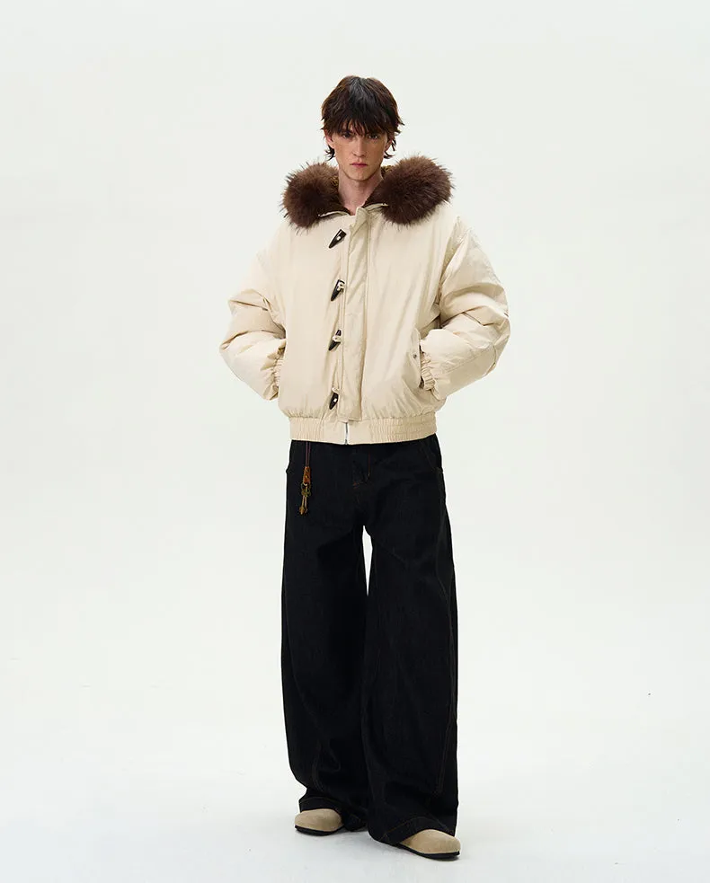 Faux Fur Collar Puffer Jacket with Toggle Closure
