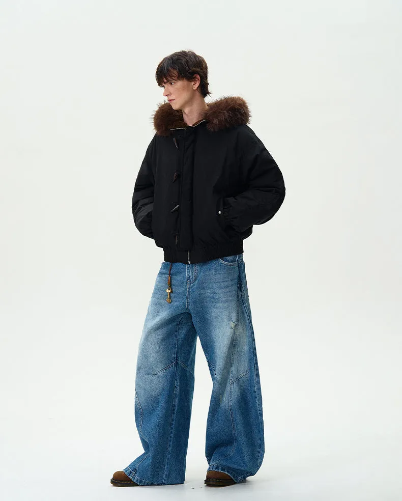 Faux Fur Collar Puffer Jacket with Toggle Closure