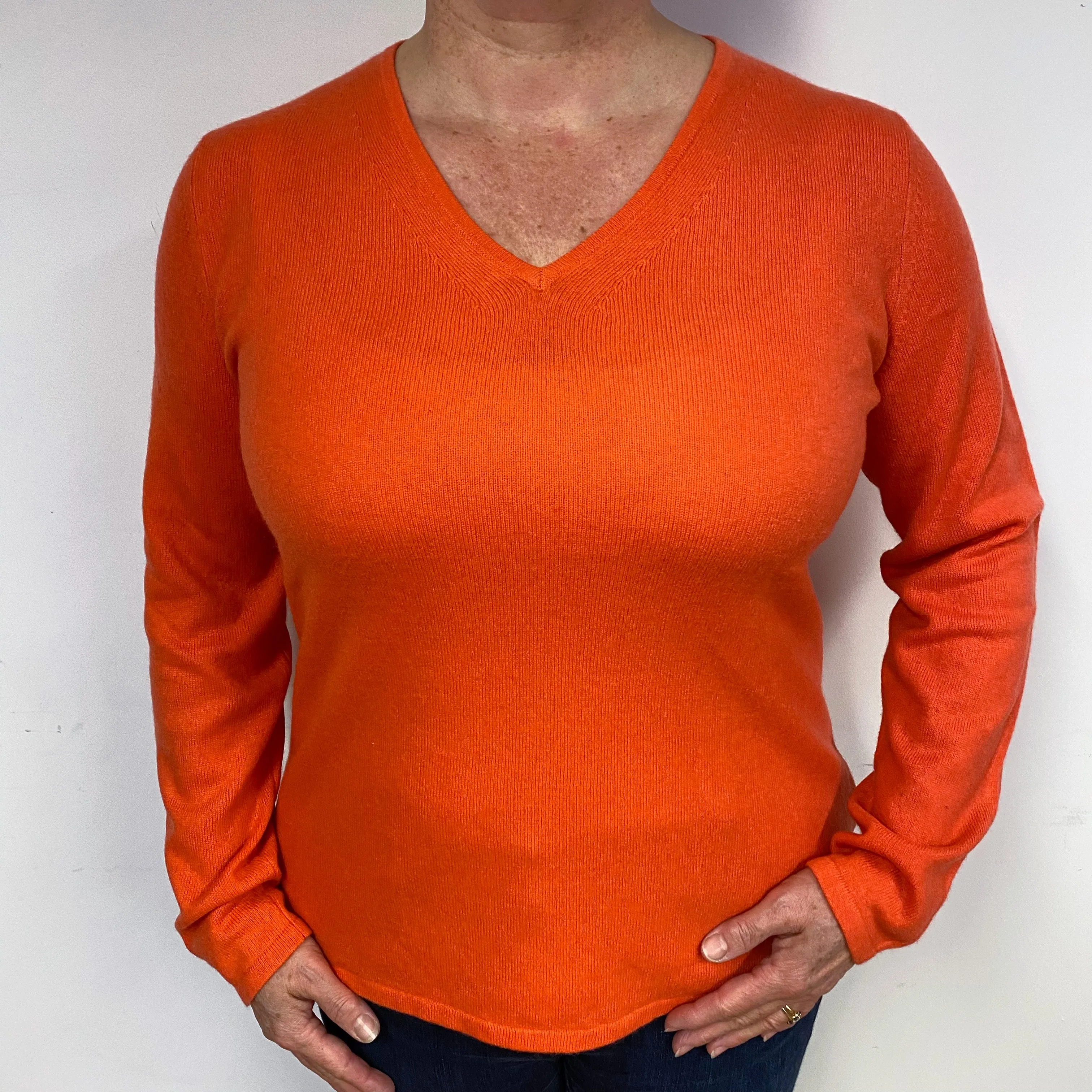 Fiery Orange Cashmere V-Neck Jumper Large