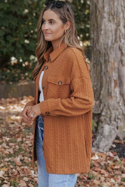 Flap Pockets Collared Button Down Shacket