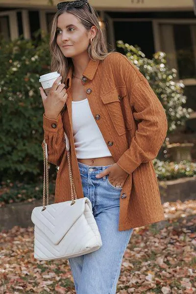 Flap Pockets Collared Button Down Shacket