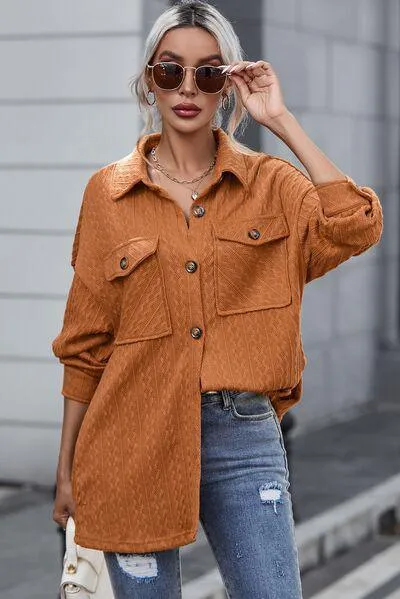 Flap Pockets Collared Button Down Shacket