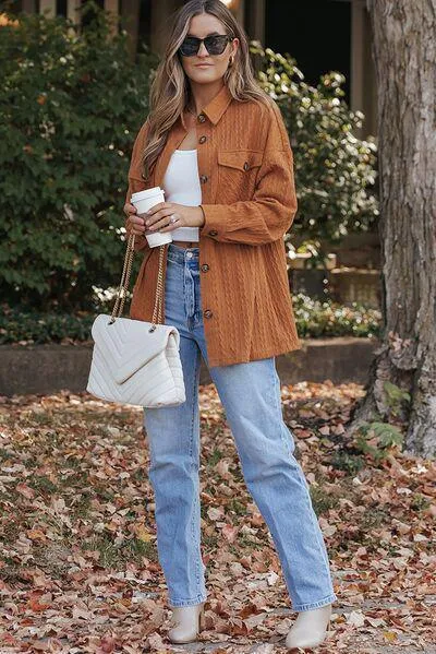 Flap Pockets Collared Button Down Shacket
