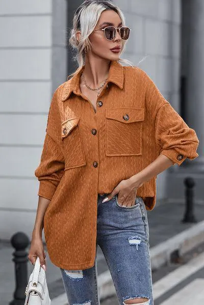 Flap Pockets Collared Button Down Shacket