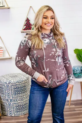 French Terry Floral Pullover - Burgundy
