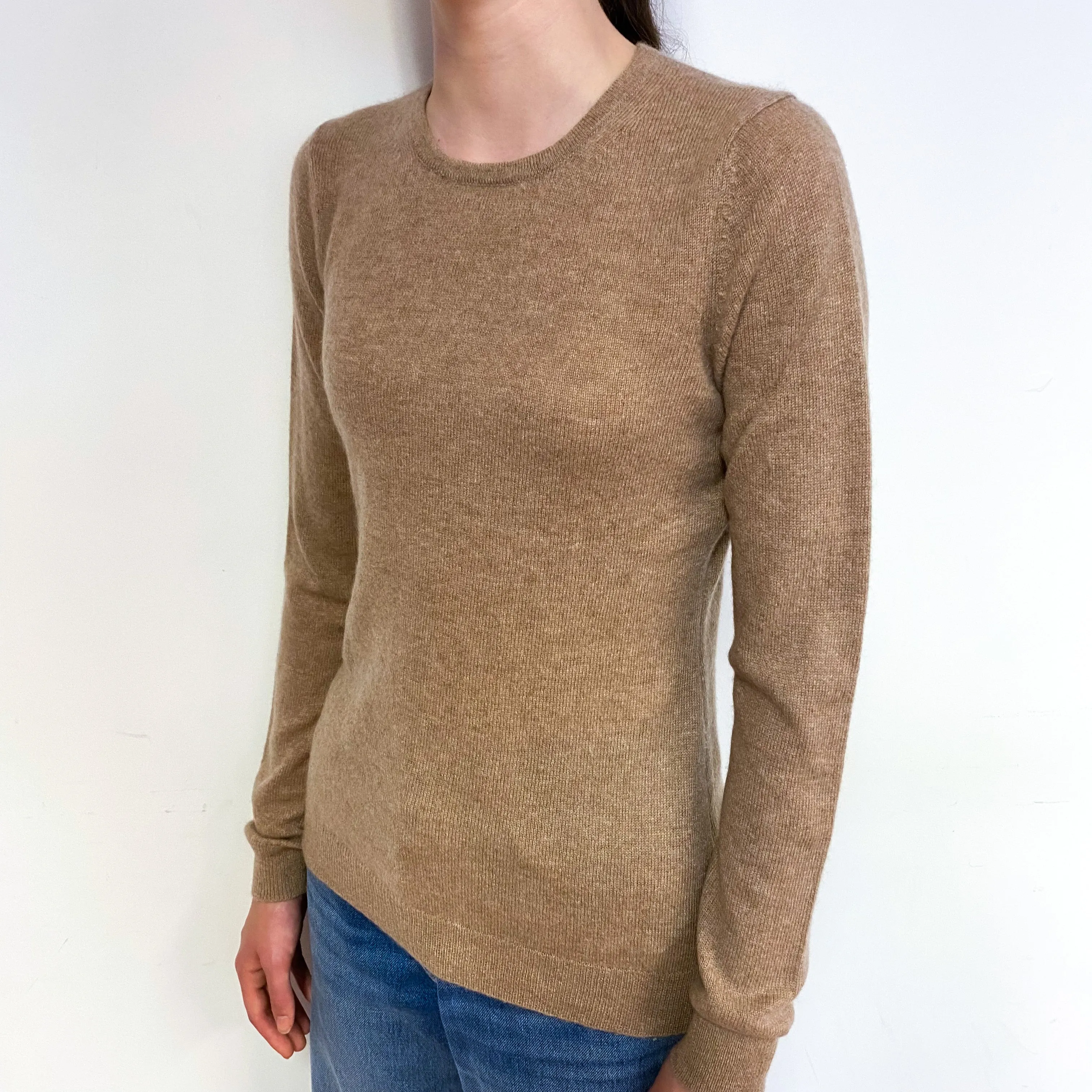 Fudge Brown Cashmere Crew Neck Jumper Extra Small