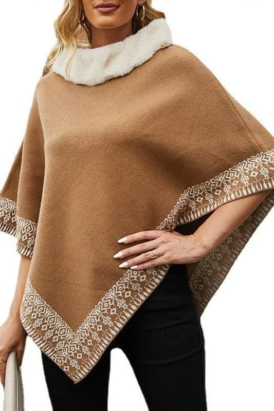 FUR COLLAR CAPE SHAWL JACKET