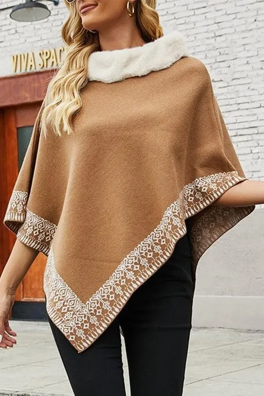 FUR COLLAR CAPE SHAWL JACKET