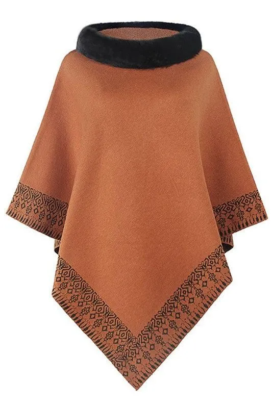FUR COLLAR CAPE SHAWL JACKET