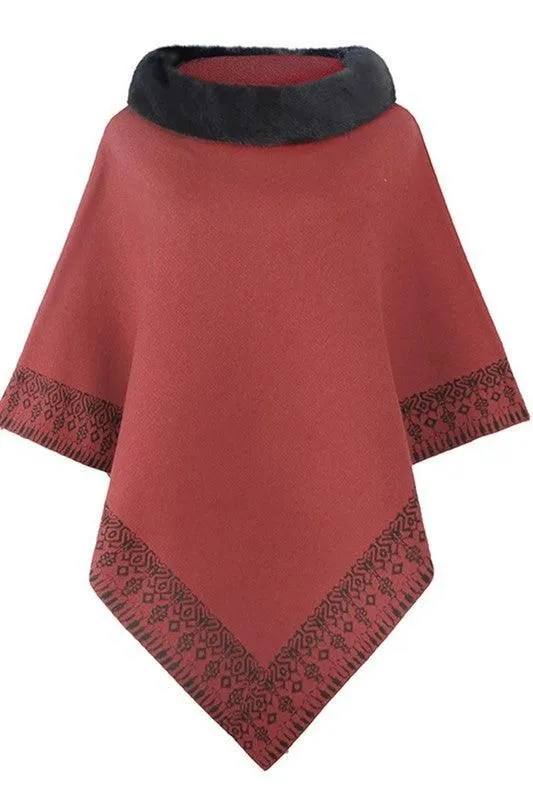 FUR COLLAR CAPE SHAWL JACKET