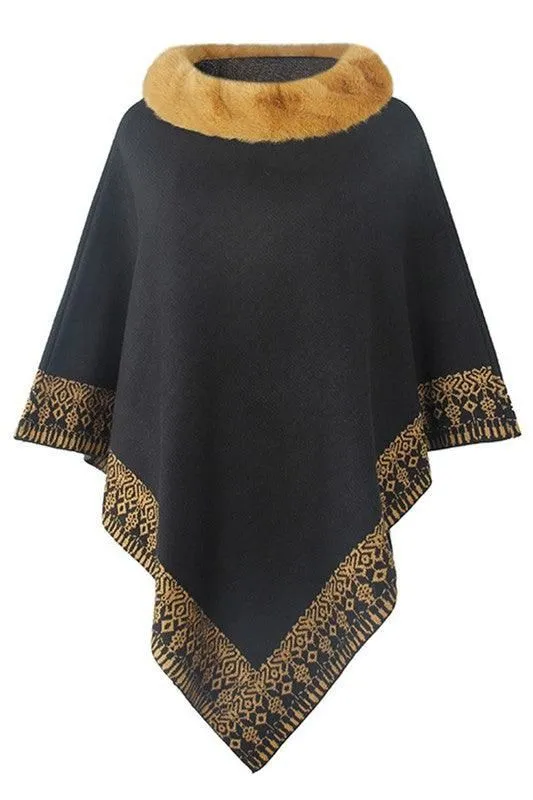 FUR COLLAR CAPE SHAWL JACKET