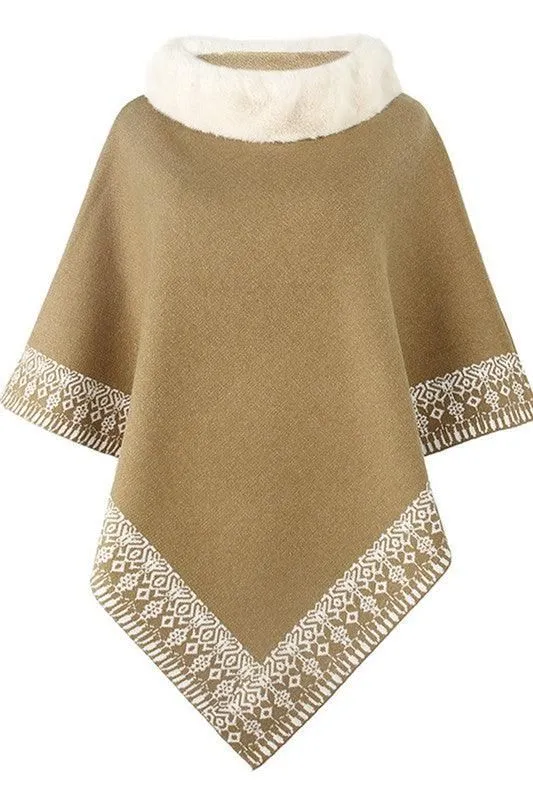 FUR COLLAR CAPE SHAWL JACKET