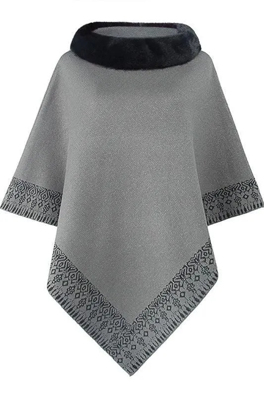 FUR COLLAR CAPE SHAWL JACKET