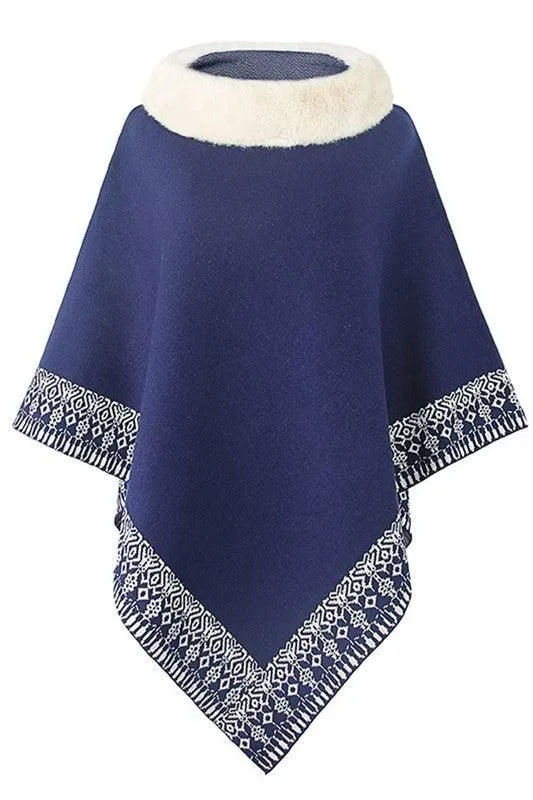FUR COLLAR CAPE SHAWL JACKET