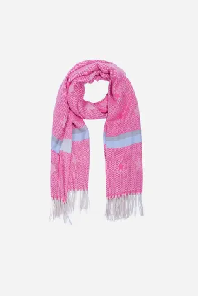 Fuschia & Blue Tasselled Blanket Scarf
