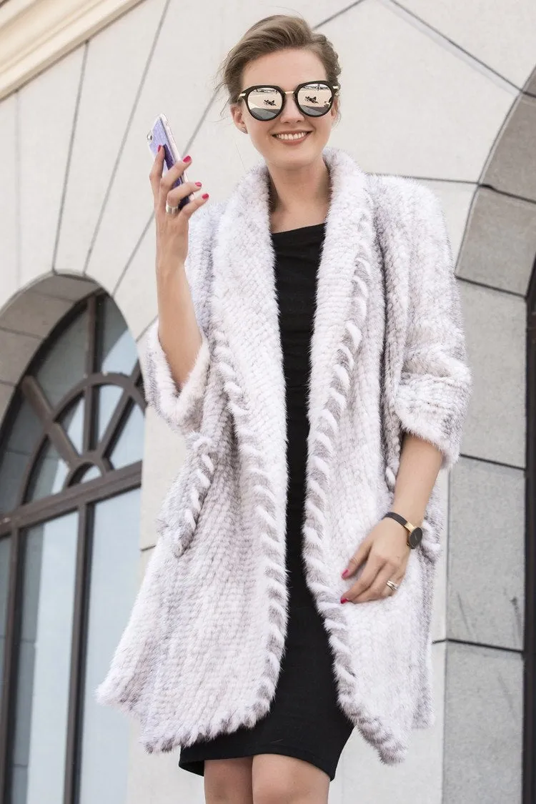 Genuine Knitted Mink Fur Cardigan Coat