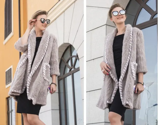 Genuine Knitted Mink Fur Cardigan Coat