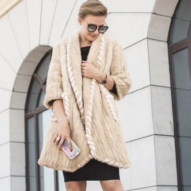 Genuine Knitted Mink Fur Cardigan Coat