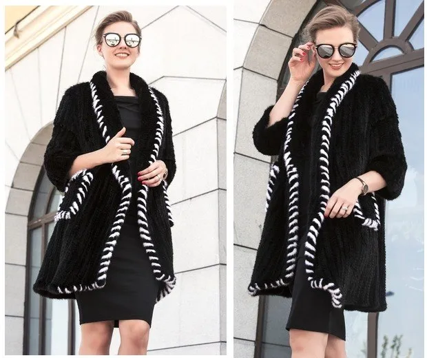 Genuine Knitted Mink Fur Cardigan Coat