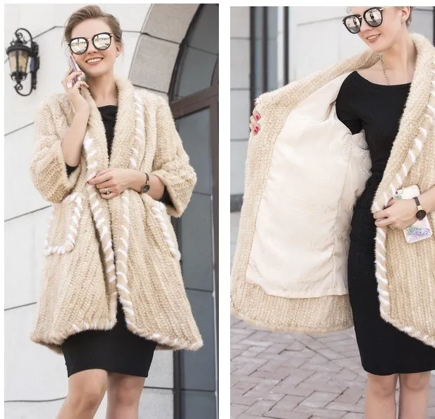 Genuine Knitted Mink Fur Cardigan Coat