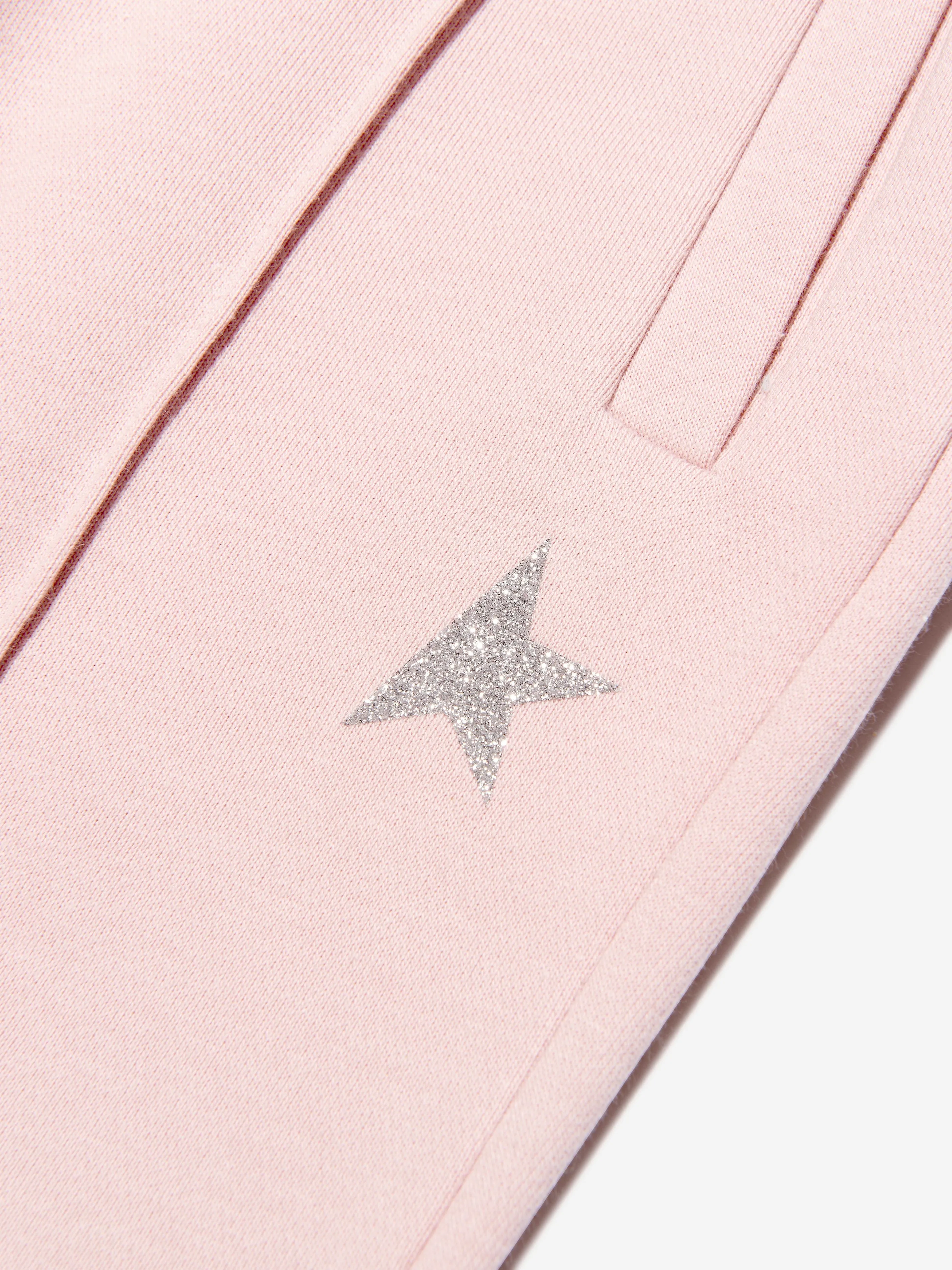 Golden Goose Girls Glitter Small Star Wide Leg Joggers in Pink