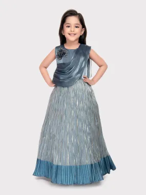 Gray Coloured Simple Attached Dupatta Style Ethnic Wear Gown For Girls