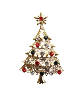 Green Crystal Christmas Tree Brooch