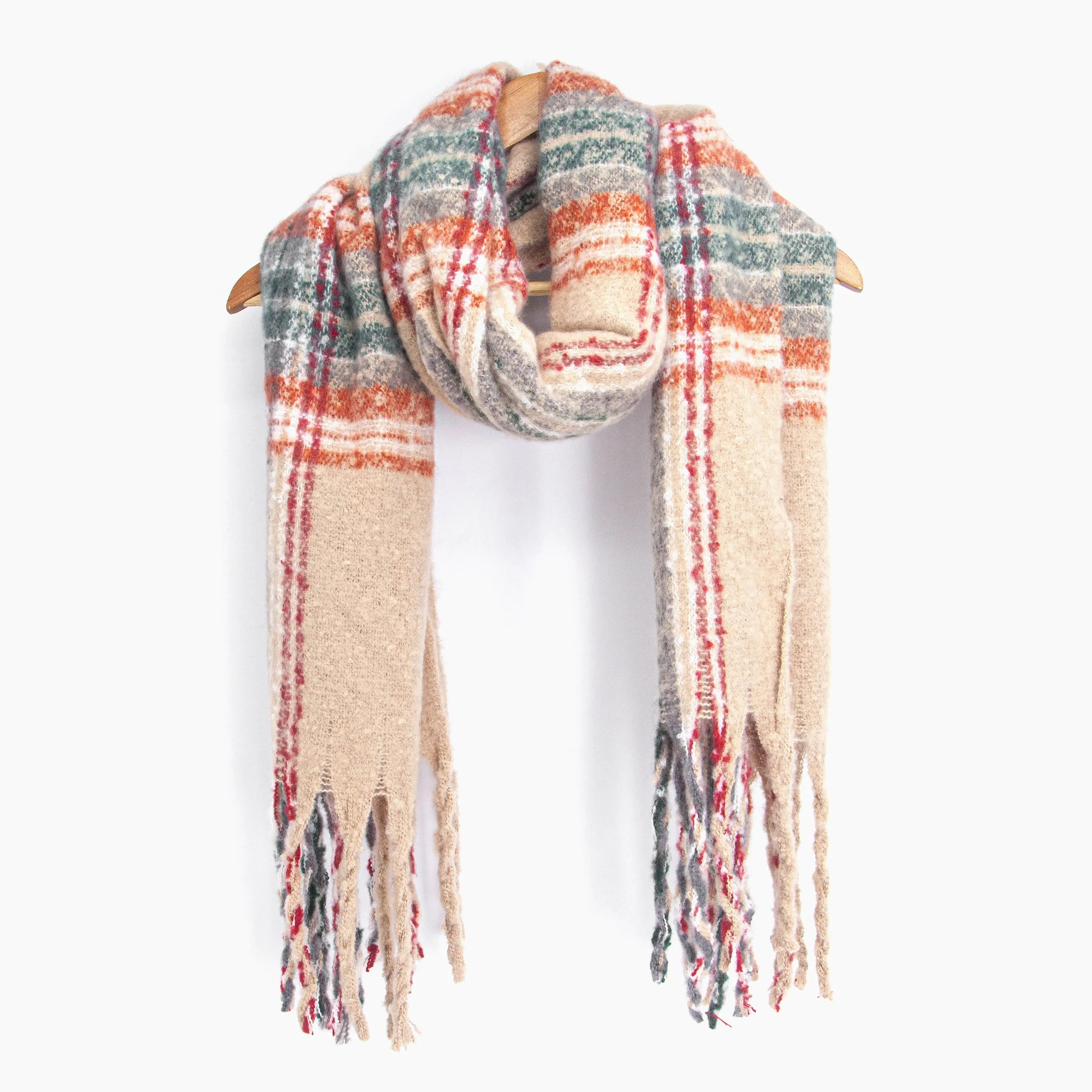 Greer Heavyweight Scarf - Cream, Traditional Check