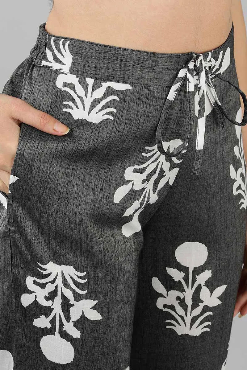 Grey Cotton Ethnic Motifs Night Suit