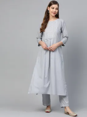 Grey Zari Embroidery Kurta With Grey Pants
