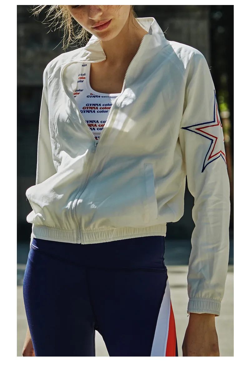 GYMNA STAR PRINT TRACK JACKET IN WHITE