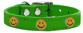 Happy Face Widget Genuine Leather Dog Collar Emerald Green 22