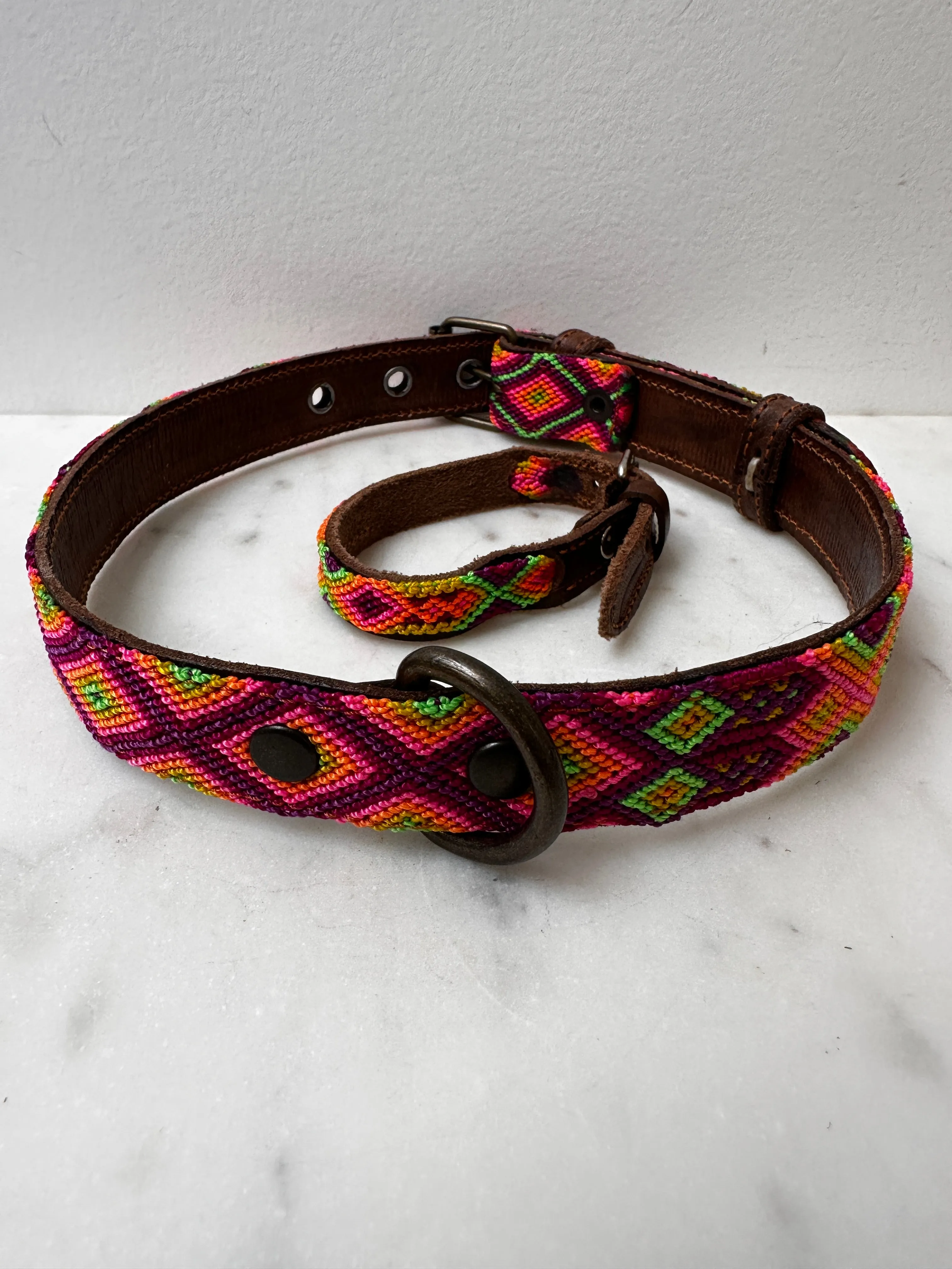 Huichol Fully Embroidered Dog Collar L3
